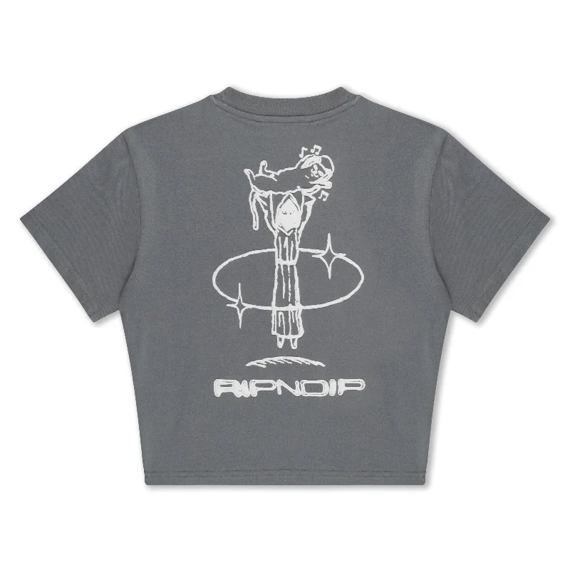 Saturn Cropped Baby Tee (Charcoal) Hip Women's Retro