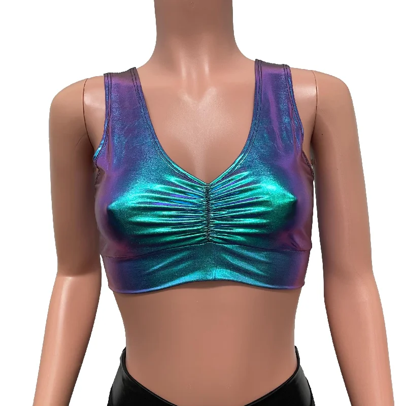 Oil Slick Holographic Scrunch Top Bralette Pride Clothing Cozy Women's Winter