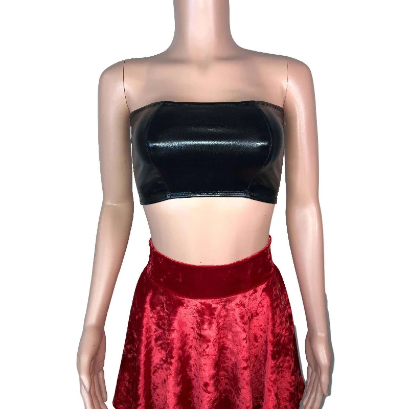 Tube Top Bandeau - Black Metallic "Wet Look" Minimalist Women's Casual