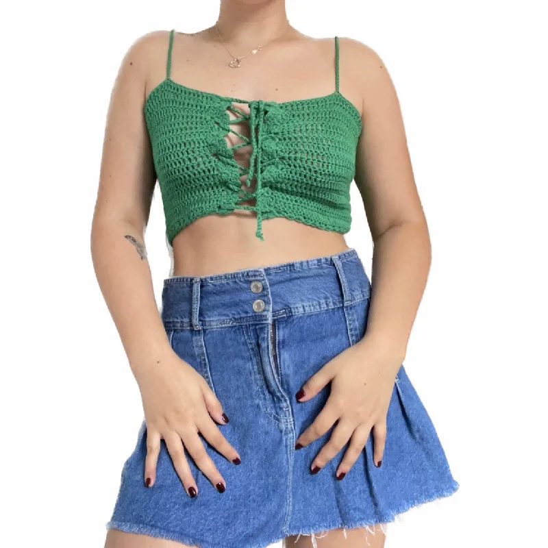 Crochet Green Top Sophisticated Women's Tailored