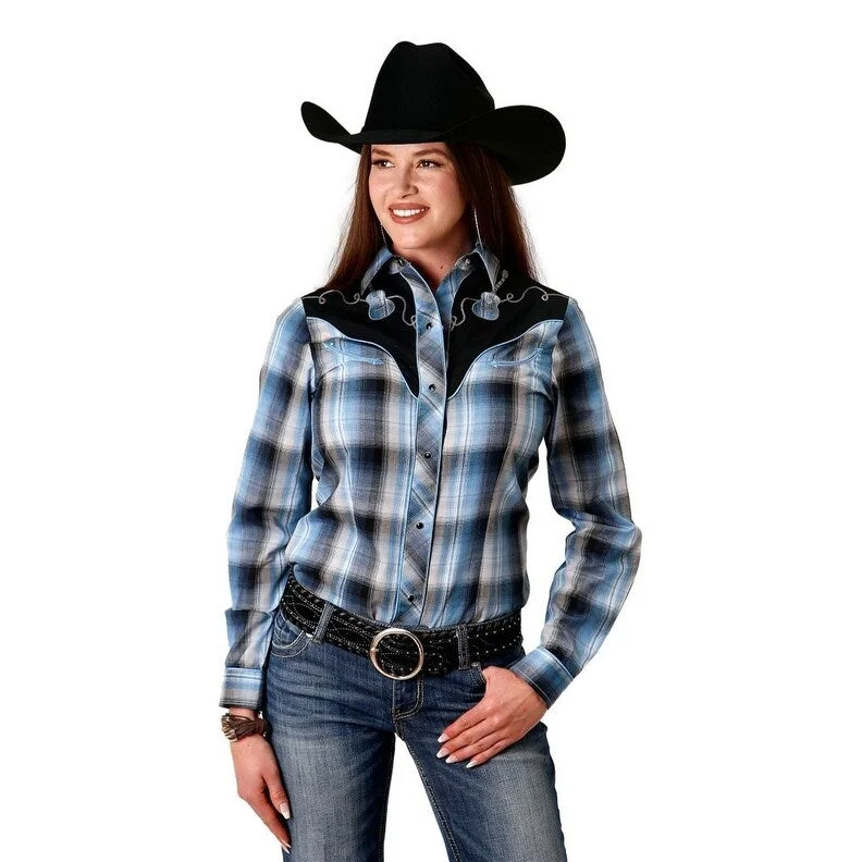 Roper Western Shirt Womens L/S Plaid Snap Blue 01-050-0024-1000 BU European