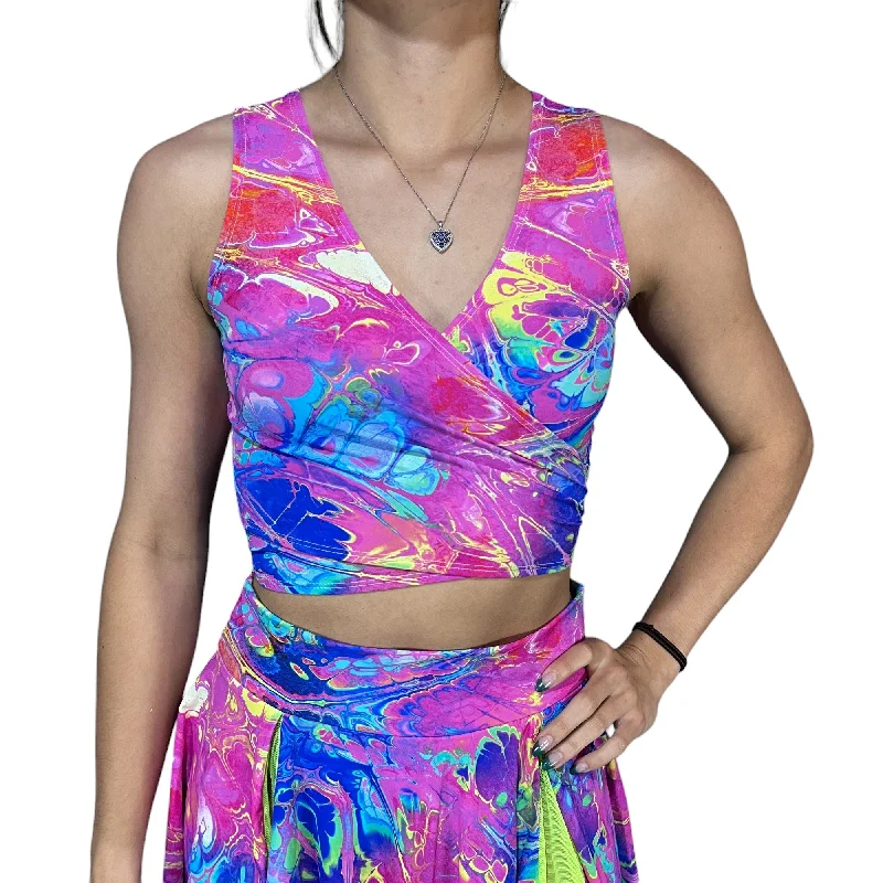 Crop Wrap Top - Rainbow Vapor - Choose Sleeve Length Athletic Women's 