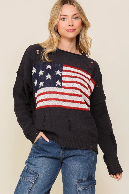 Distressed USA Logo Sweater Hip Women's Retro