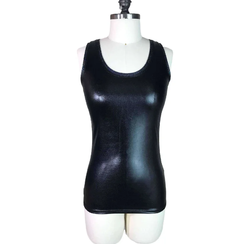 SALE - MEDIUM Full Length Tank Top - Black Metallic "Wet Look" Sophisticated Women's Tailored SALE - MEDIUM Full Length Tank Top - Black Metallic "Wet Look" Sophisticated Women's Tailored
