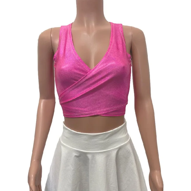 Crop Wrap Top - Pink Sparkle - Choose Sleeve Length Traditional Women's 