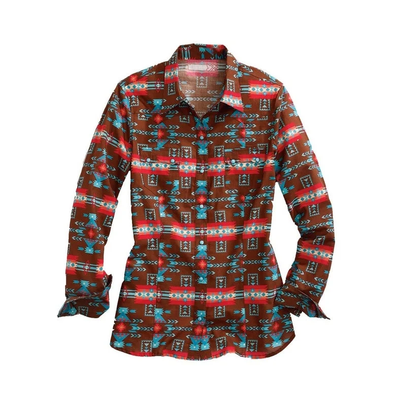 Tin Haul Western Shirt Women L/S Aztec Print Brown 10-050-0064-0723 BR Youthful Women's Anime - inspired Tin Haul Western Shirt Women L/S Aztec Print Brown 10-050-0064-0723 BR Youthful Women's Anime - inspired