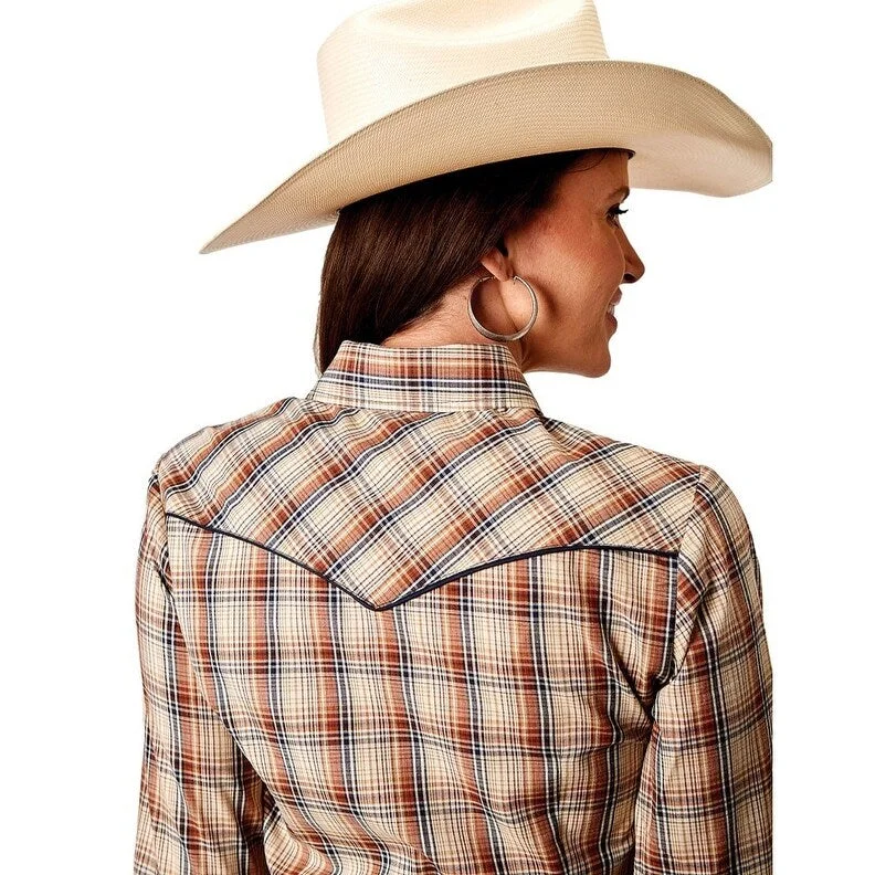 Roper Western Shirt Womens L/S Snap Plaid Brown 01-050-0086-3003 BR Laid - back Women's Style Roper Western Shirt Womens L/S Snap Plaid Brown 01-050-0086-3003 BR Laid - back Women's Style