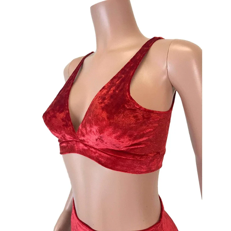 Red Crushed Velvet Bralette Stylish Women's Neon
