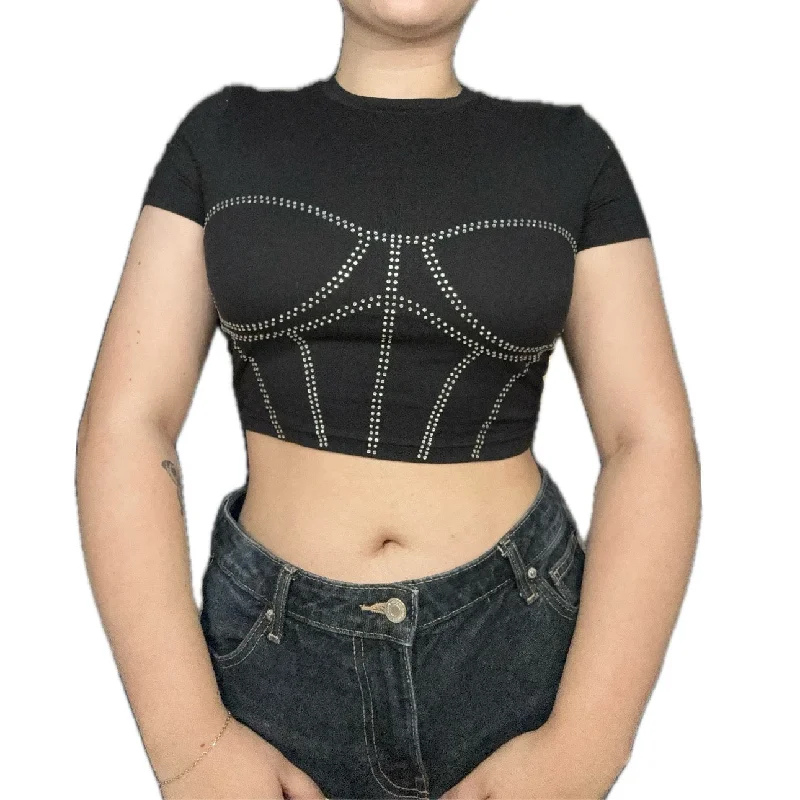 Rhinestones Boobies Top Dynamic Women's Moto