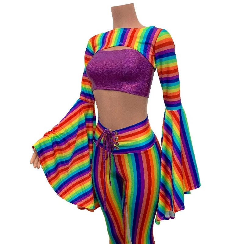Bell Sleeve Bolero Top - Rainbow Stripe Sophisticated Women's Tailored