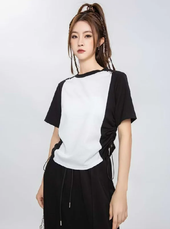 Color Block Ruched Side Short Sleeve Top Confident Women's High - fashion