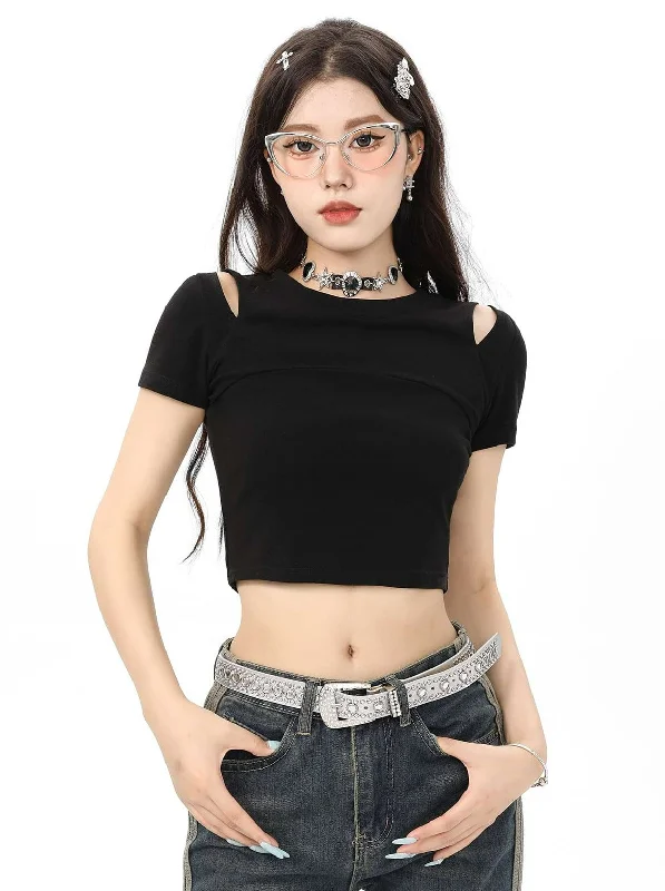 Cropped Cold Shoulder Top Refined Women's Velvet