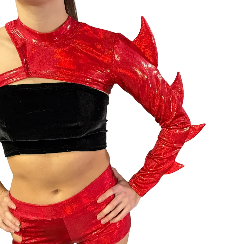 Spiked Side Bolero Top in Red Sparkle | Alien or Dragon Costume, Rave Outfit, Snake Reptile Festival Cosplay, Lost Lands (Copy) Vintage Women's 1970S Spiked Side Bolero Top in Red Sparkle | Alien or Dragon Costume, Rave Outfit, Snake Reptile Festival Cosplay, Lost Lands (Copy) Vintage Women's 1970S