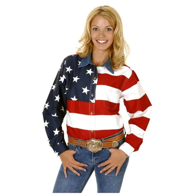 Roper Western Shirt Women Long Sleeve USA Flag Red 03-050-0185-0101 RE Trendy Women's Oversized Roper Western Shirt Women Long Sleeve USA Flag Red 03-050-0185-0101 RE Trendy Women's Oversized