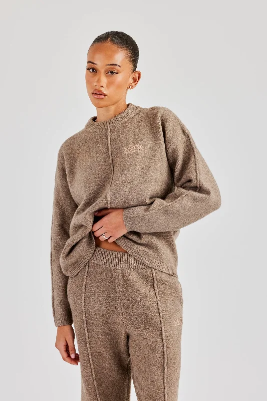 Seam Detail Knitted Sweatshirt - Brown Sporty Women's Tennis