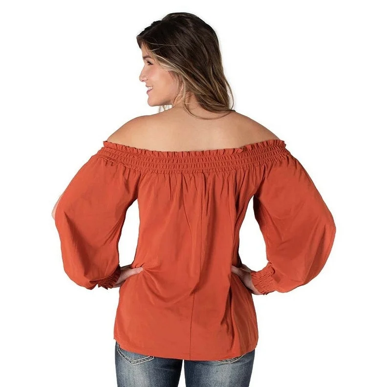 Cowgirl Tuff Western Shirt Womens L/S Blouse Flowy Rust 100594 Stylish Women's Neon