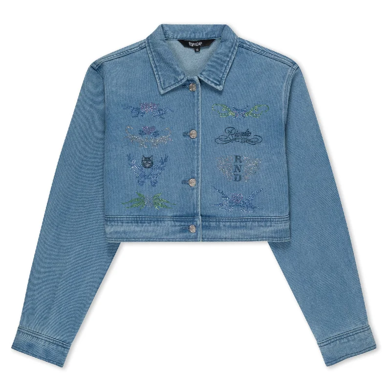 Hyaena Cropped Denim Jacket (Medium Wash) Relaxed Women's Beachy