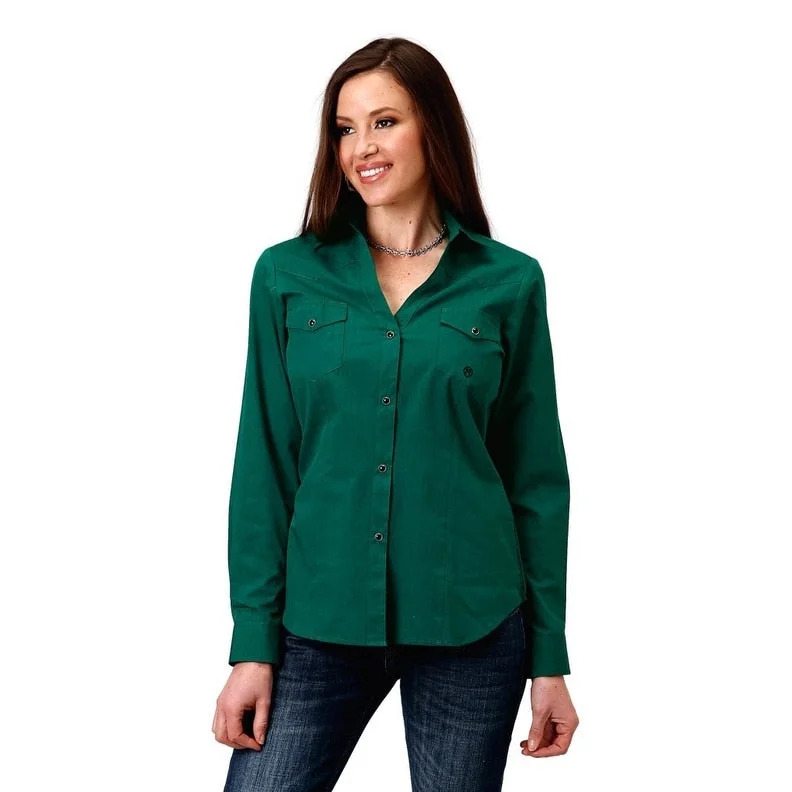 Roper Western Shirt Womens Solid L/S Snap Green 03-050-0265-0184 GR Polished Women's Silk Roper Western Shirt Womens Solid L/S Snap Green 03-050-0265-0184 GR Polished Women's Silk