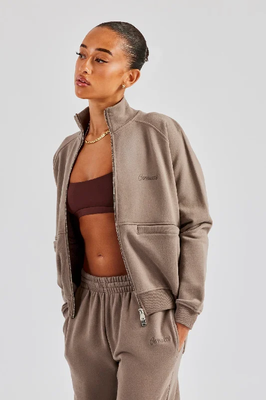 Funnel Neck Zip Through Sweat - Taupe Casual Women's Japanese 