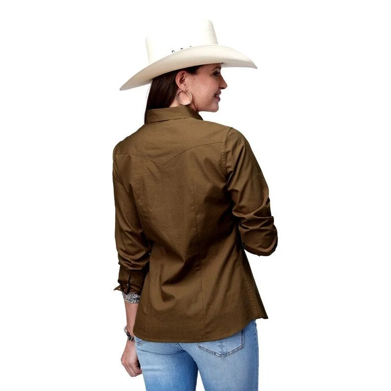 Roper Western Shirt Womens L/S Solid Snap Brown 03-050-0060-0474 BR Monochromatic All - in - one Roper Western Shirt Womens L/S Solid Snap Brown 03-050-0060-0474 BR Monochromatic All - in - one
