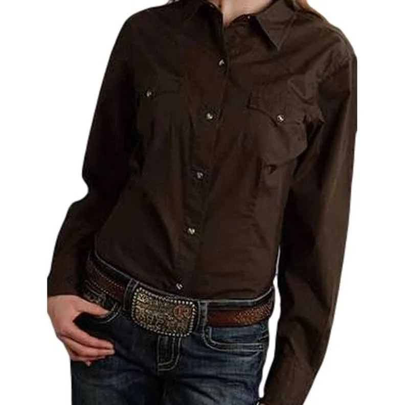 Roper Western Shirt Womens Long Sleeve Solid Brown 03-050-0265-1069 BR Elegant Women's Formal Roper Western Shirt Womens Long Sleeve Solid Brown 03-050-0265-1069 BR Elegant Women's Formal