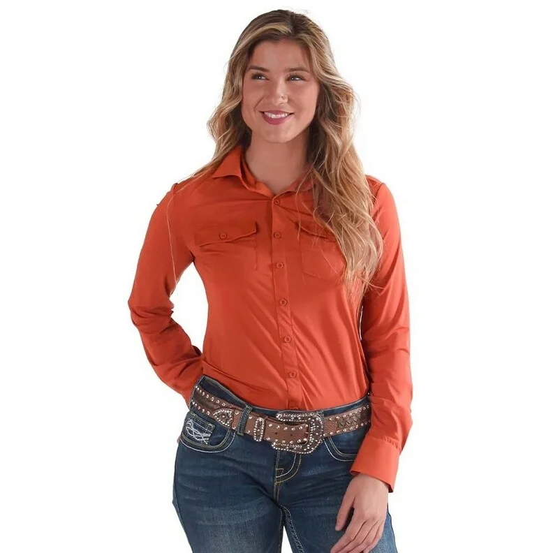 Cowgirl Tuff Western Shirt Womens L/S Button Lightweight Rust 100584 Minimalist Women's Casual Cowgirl Tuff Western Shirt Womens L/S Button Lightweight Rust 100584 Minimalist Women's Casual