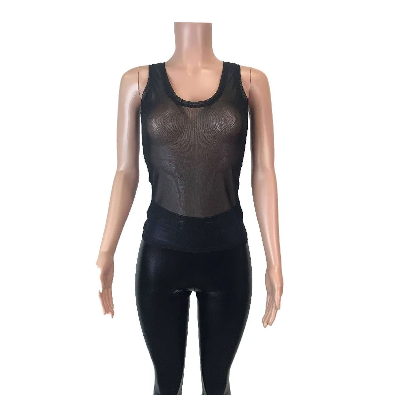 Full Length Tank Top - Black Mesh performance