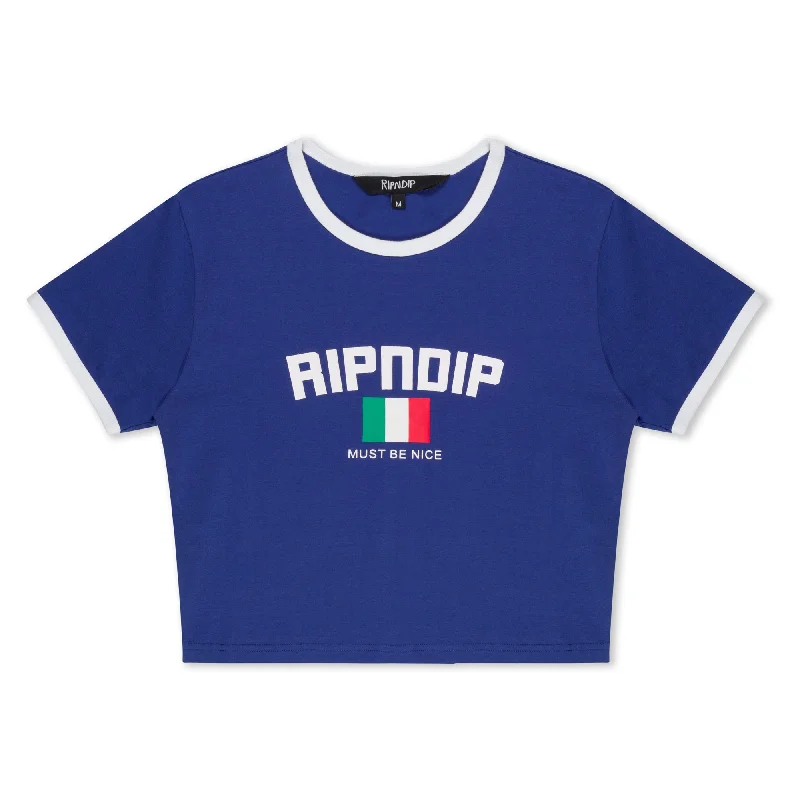 Italy Cropped Ringer Tee (Navy/White) British Gentlewoman Style