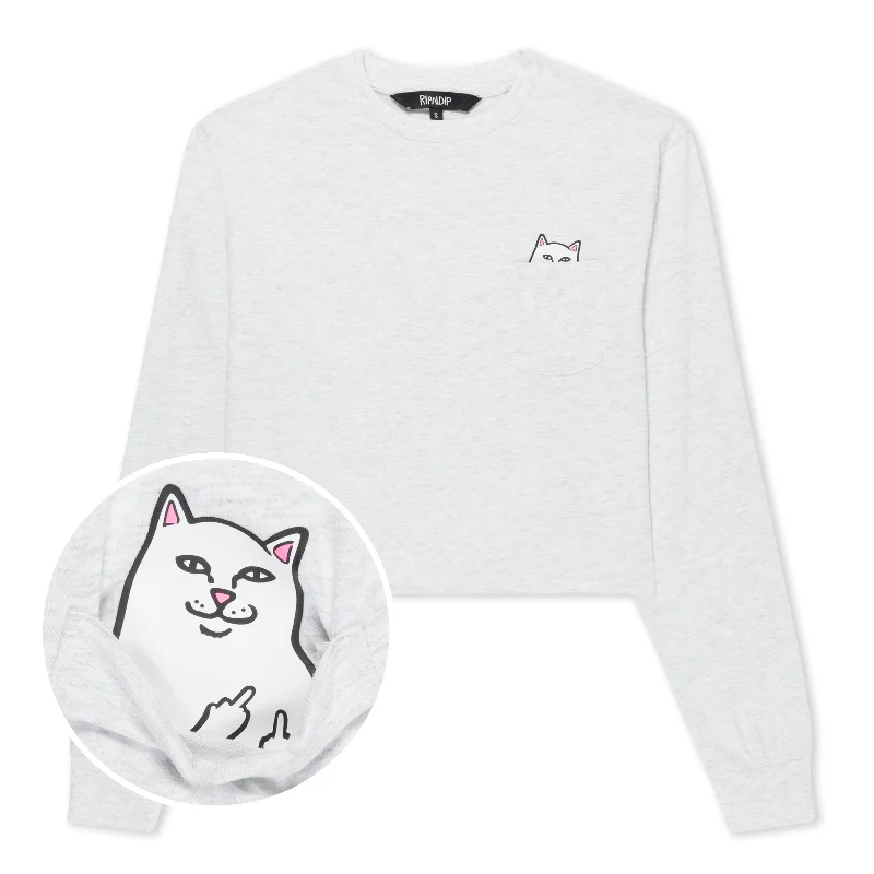 Lord Nermal Cropped Long Sleeve Pocket Tee (Ash Heather) Athletic Women's 
