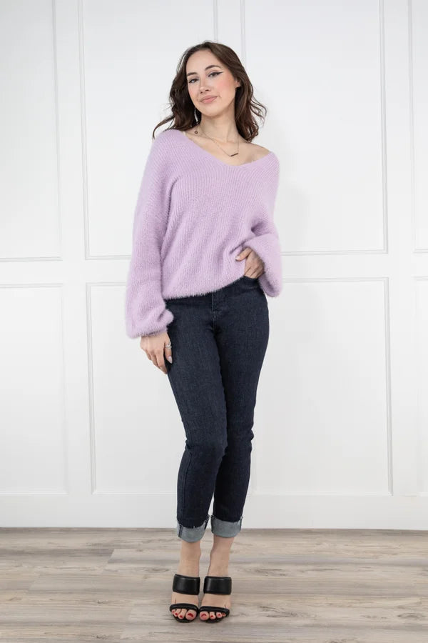 Keep My Secrets Women's V-Neck Drop Shoulder Knit Sweater * Final Sale* Sleek Women's Metallic