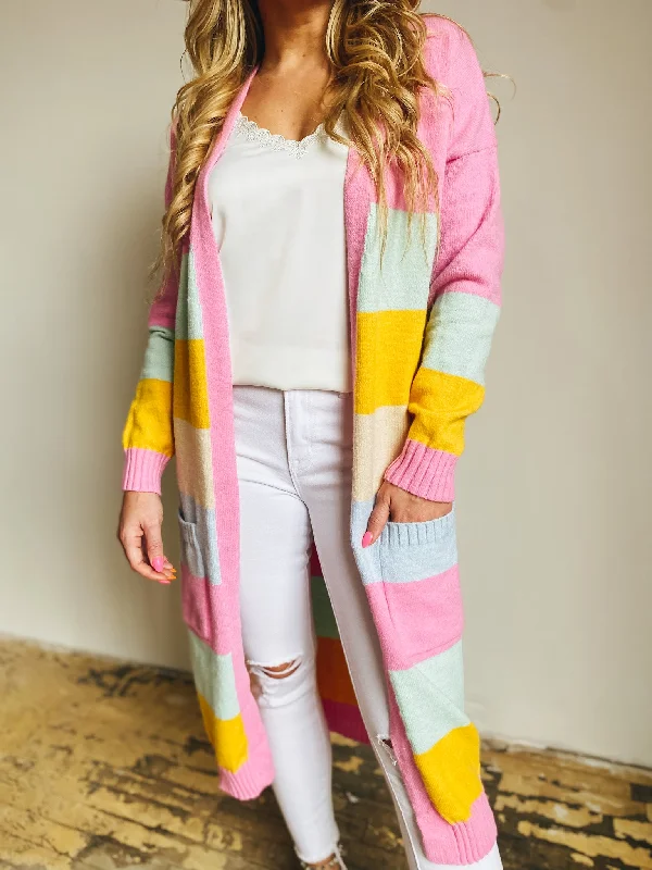 Spring Time Striped Cardigan Traditional Women's 