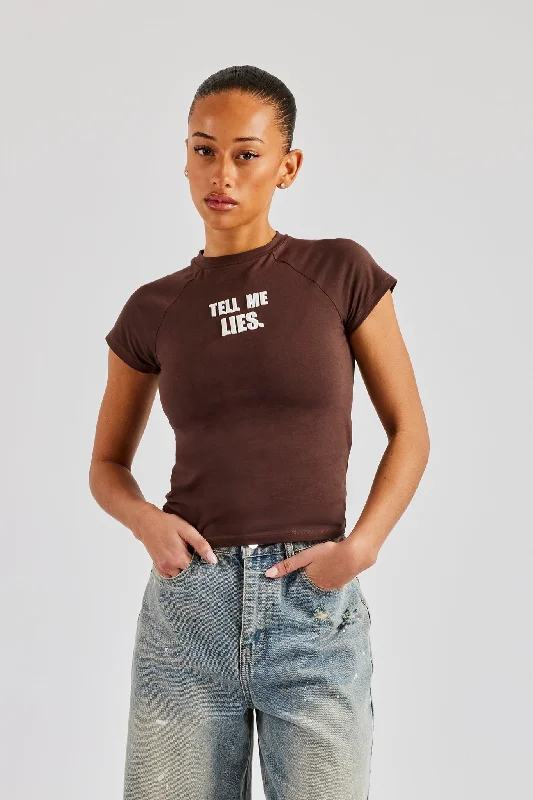 Tell Me Lies Capped Sleeve Tee - Chocolate Contemporary 