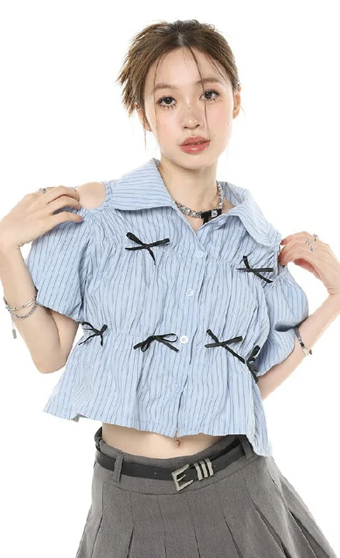Stripe Cold Shoulder Button Top Adventure