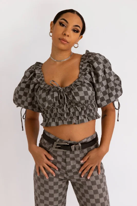 Lydia Checkered Blouse Earthy Women's Hemp - based