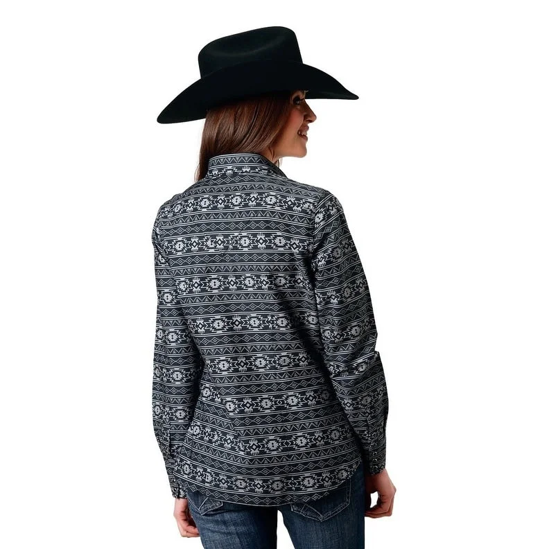 Roper Western Shirt Womens L/S Aztec Stripes Black 03-050-0067-0102 BL Minimalist Women's Casual