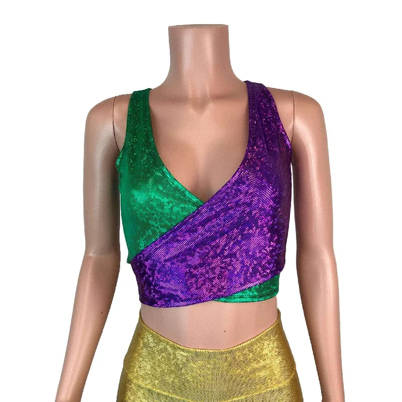 Crop Wrap Top - Mardi Gras Purple & Green Business