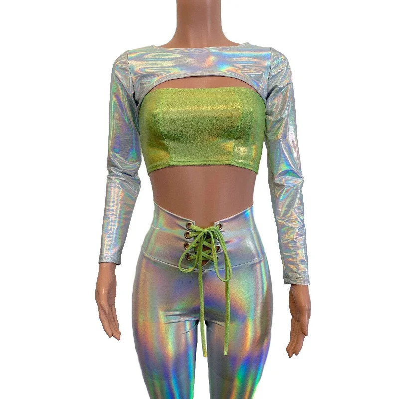 SALE - XL Long Sleeve Bolero Top - Opal Holographic Iridescent Sharp Women's Italian SALE - XL Long Sleeve Bolero Top - Opal Holographic Iridescent Sharp Women's Italian