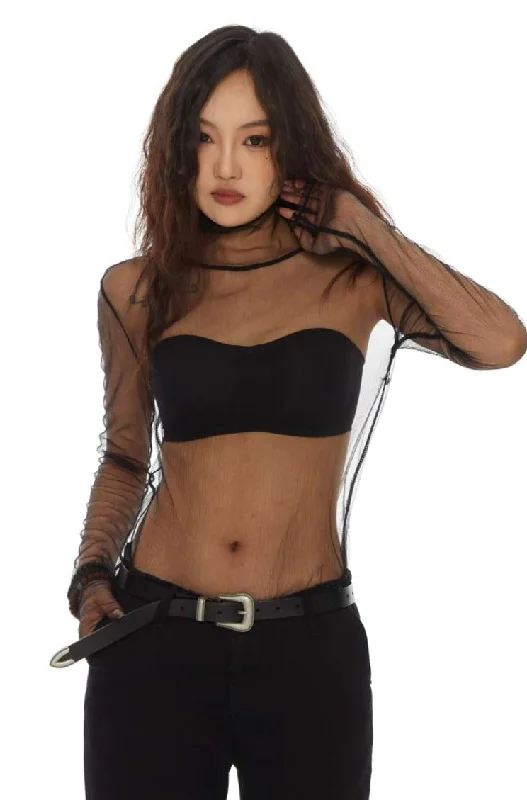 High Collar Long Sleeve Mesh Top Practical Women's Quick - dry