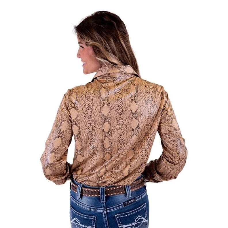 Cowgirl Tuff Western Shirt Womens Long Sleeve Snake Tan 100615 Casual Women's Japanese 