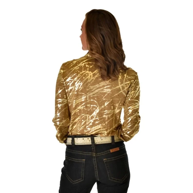 Cowgirl Tuff Western Shirt Womens Long Sleeve Metallic Tan 100713 Sporty Women's Tennis Cowgirl Tuff Western Shirt Womens Long Sleeve Metallic Tan 100713 Sporty Women's Tennis