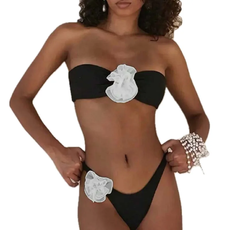 Black Flower Bikini Women