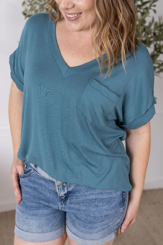 Sierra Pocket Top - Light Teal by Michelle Mae Cool Women's Distressed