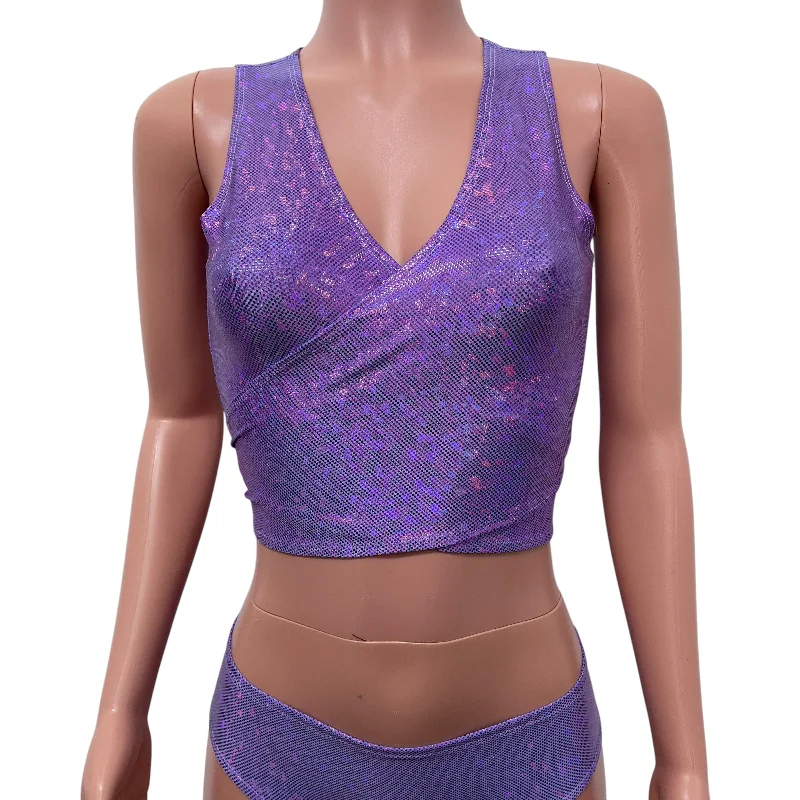 Crop Wrap Top - Lavender Shattered Glass - Choose Sleeve Length European