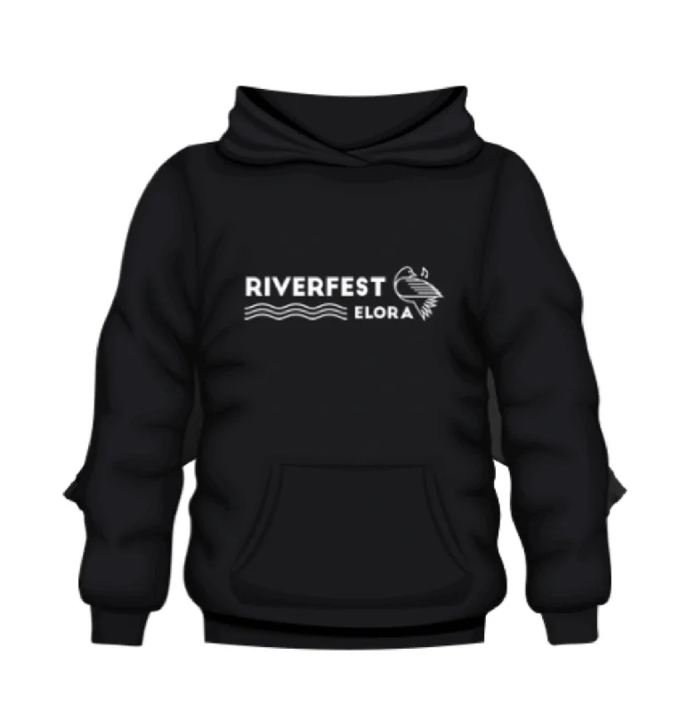 RIVERFEST UNISEX HOODIES- BLACK WITH WHITE CORP LOGO Casual Women's Loose - fitting