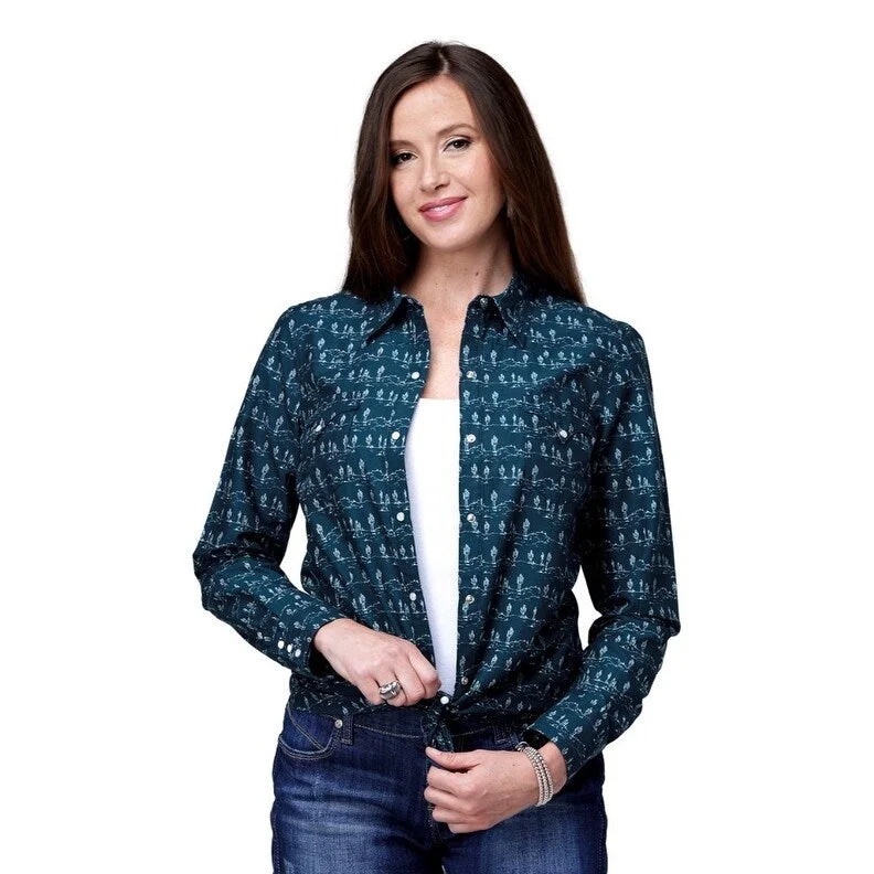 Roper Western Shirt Womens L/S Desert Stripe Blue 03-050-0064-0469 BU Sporty Women's Athleisure 