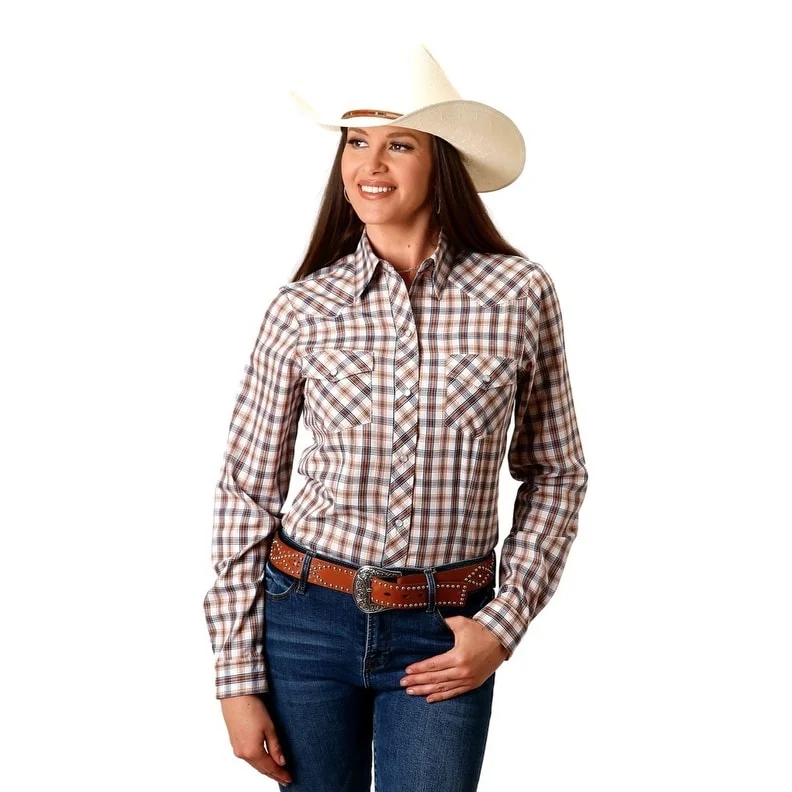 Roper Western Shirt Womens L/S Windowpane Blue 01-050-0101-2001 BU Sporty Women's Athleisure Roper Western Shirt Womens L/S Windowpane Blue 01-050-0101-2001 BU Sporty Women's Athleisure