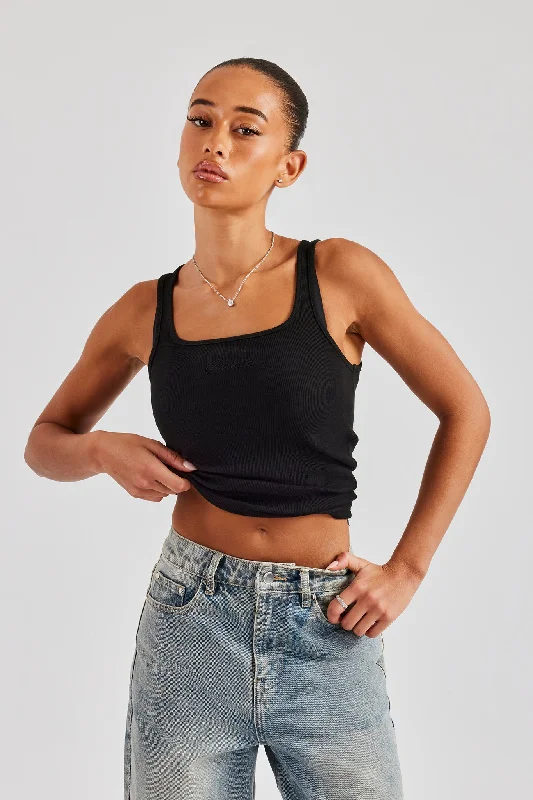 Cernucci Embroidered Vest Top - Black Confident Women's Power