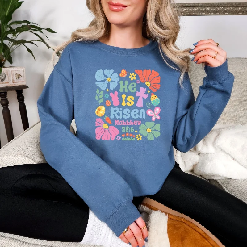 He Is Risen Boho Floral Graphic Sweatshirt Sporty Women's Tennis