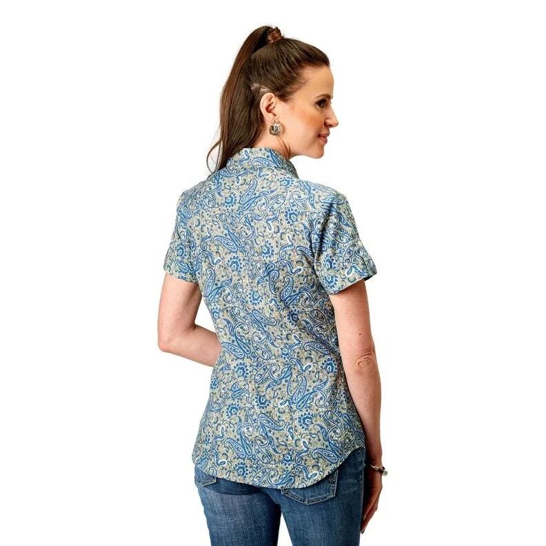 Roper Western Shirt Womens S/S Snap Paisley Blue 03-051-0225-2025 BU Monochromatic Office Style Roper Western Shirt Womens S/S Snap Paisley Blue 03-051-0225-2025 BU Monochromatic Office Style