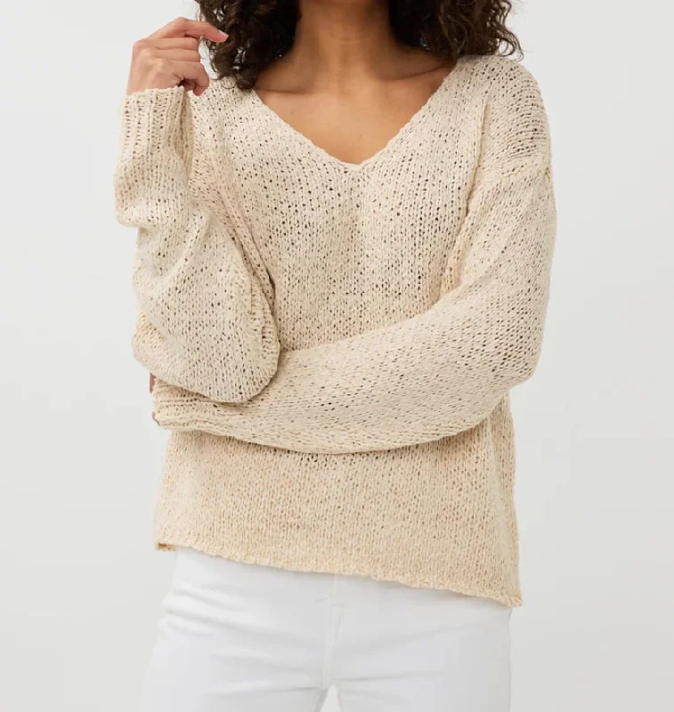ESQUALO V-neck tape yarn sweater Modern Women's 